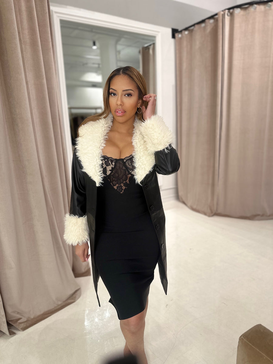 Joanna leather trench in black/ cream After5 Clothing