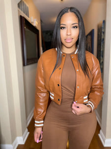 Varsity jacket in camel