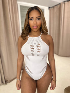Cut out bodysuit in white