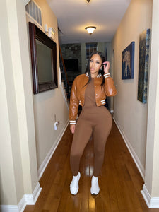 Varsity jacket in camel