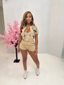 Varsity short set in tan
