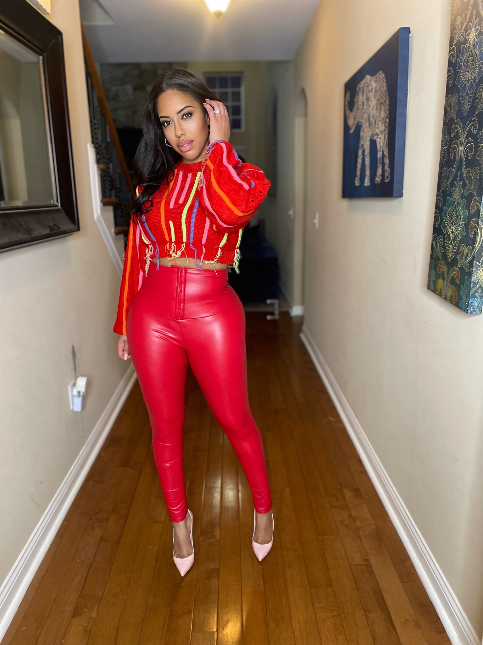 Snatched leather leggings in red – After5 Clothing