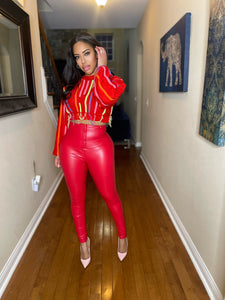 Snatched leather leggings in red