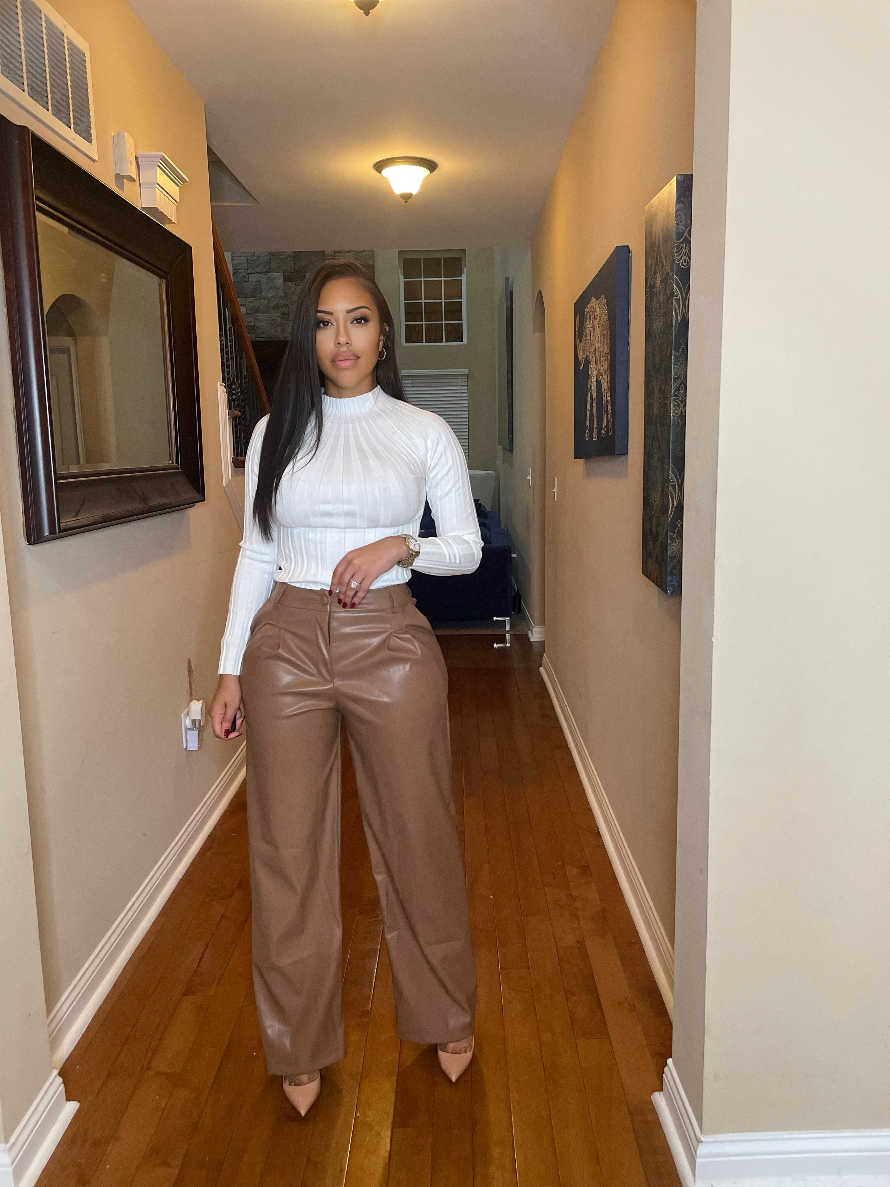 Monica leather pants in mocha – After5 Clothing