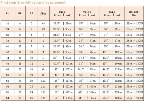 Sizing chart