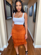 Load image into Gallery viewer, Fringe midi skirt in rust